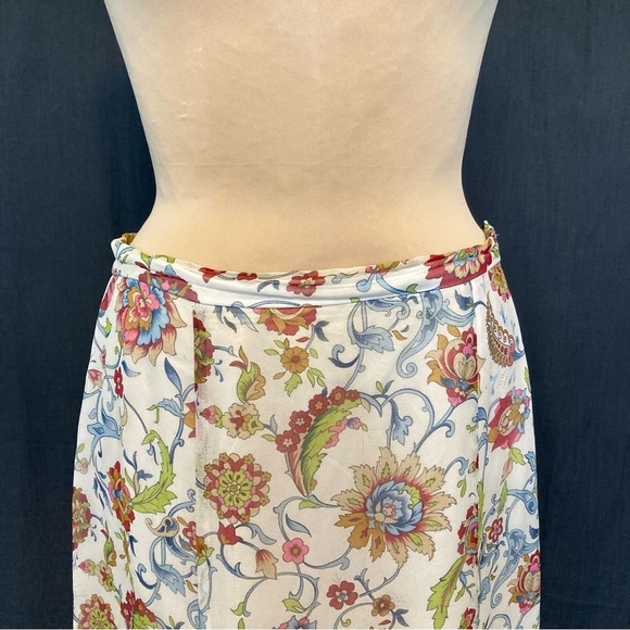 Peck & Peck 100% Silk Godet Midi Skirt w/Floral Paisley on Cream Background - Picture 2 of 15